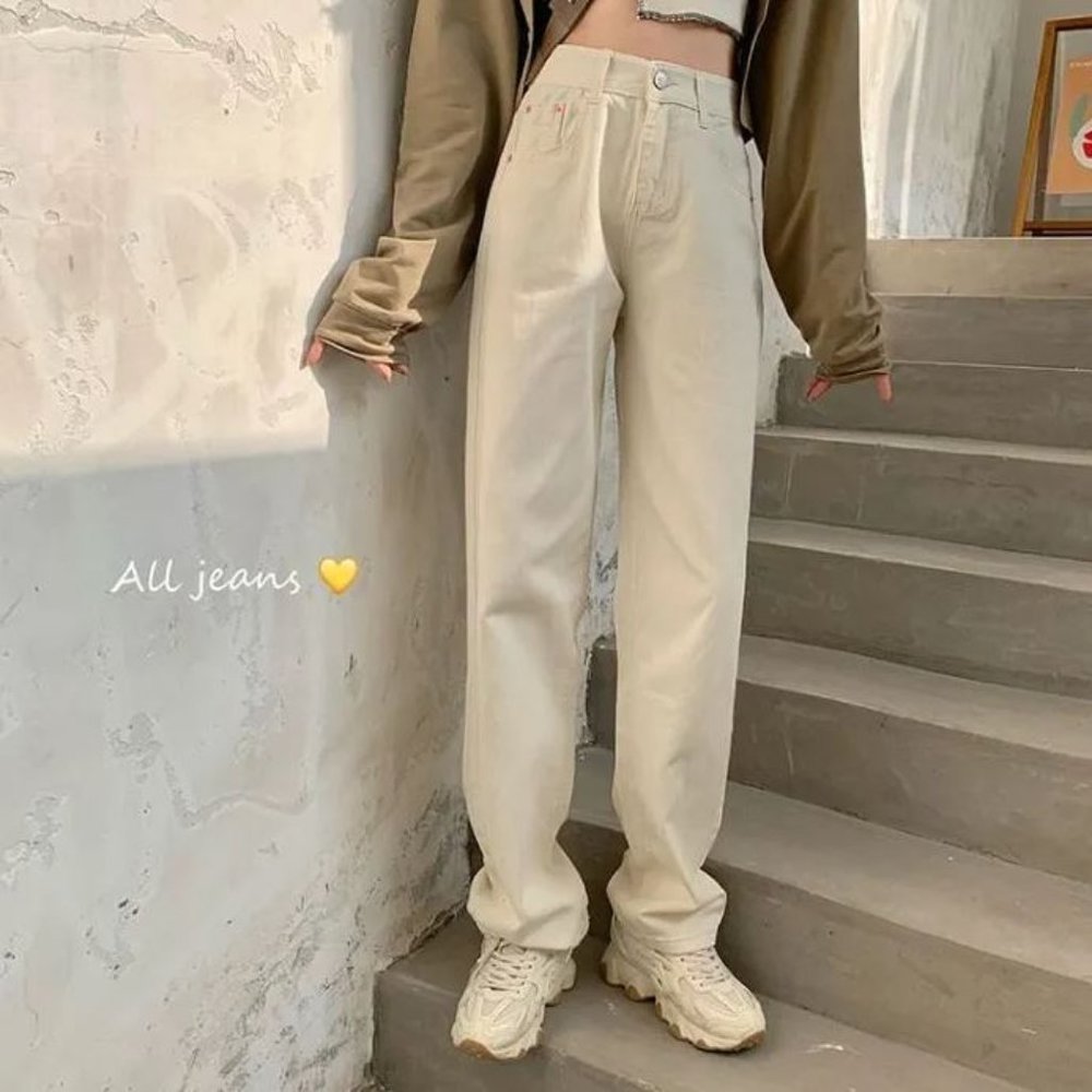 Off-white Loose Fit Straight Jeans